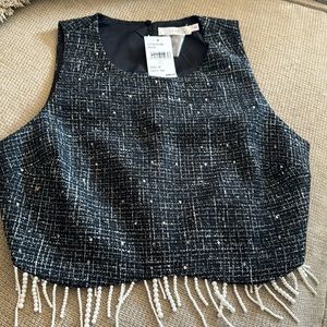 Dressy tank, black, gray with beads and silver sequins
